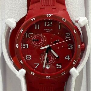 NEW Swiss Swatch Originals Red Step Chrono Silicone Date Watch 42mm